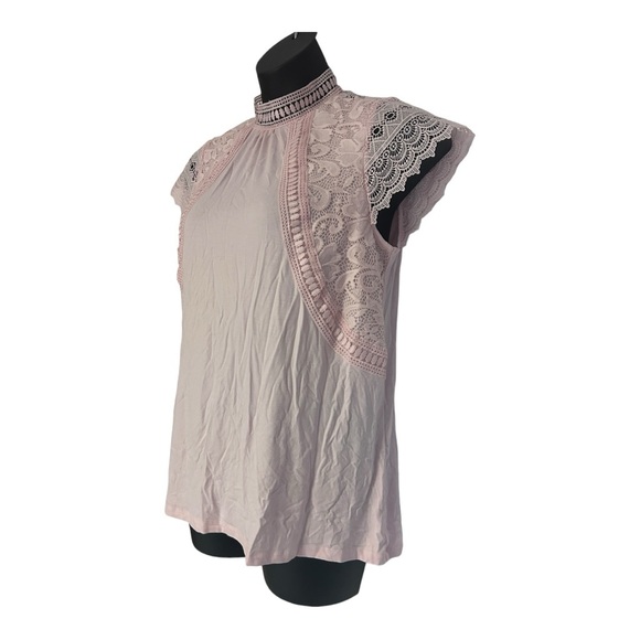 Midnight Velvet Lace Cap Sleeve Office Casual Retro Romantic Pastel Pink Top - Picture 4 of 9